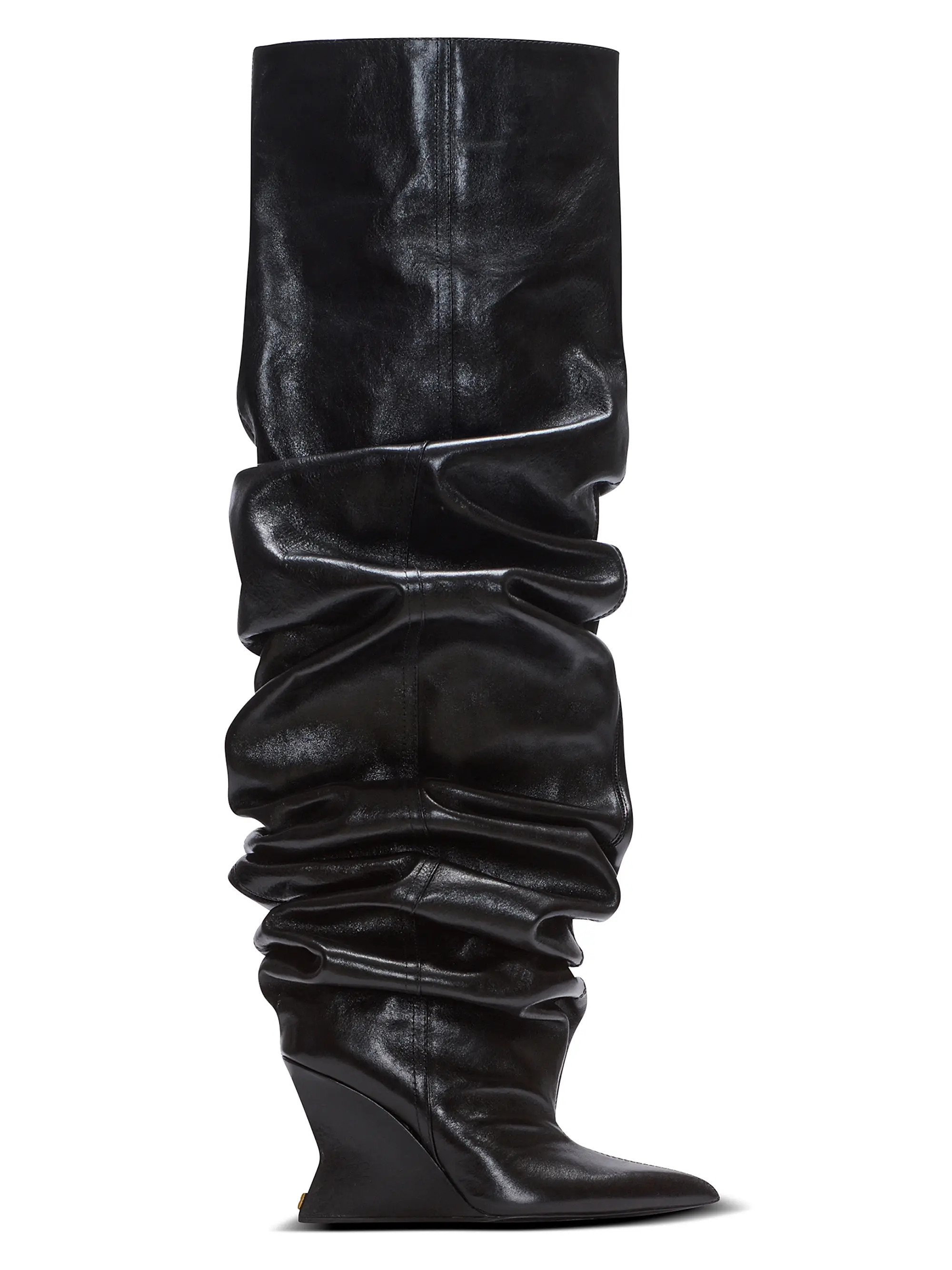 Balmain 95MM Ruched Leather Over-The-Knee Boots | Saks Fifth Avenue | Saks Fifth Avenue