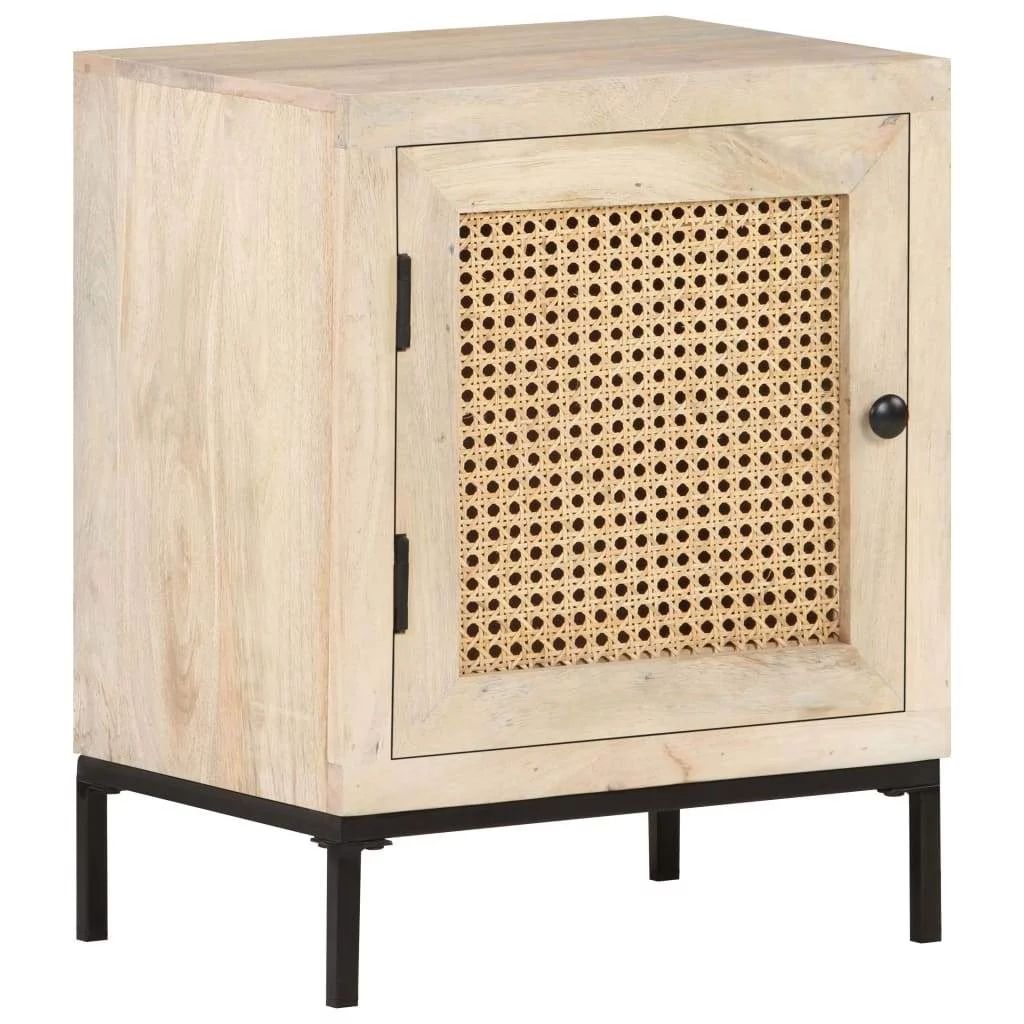 vidaXL Bedside Cabinet 15.7"x11.8"x19.7" Solid Mango Wood and Natural Cane | Walmart (US)
