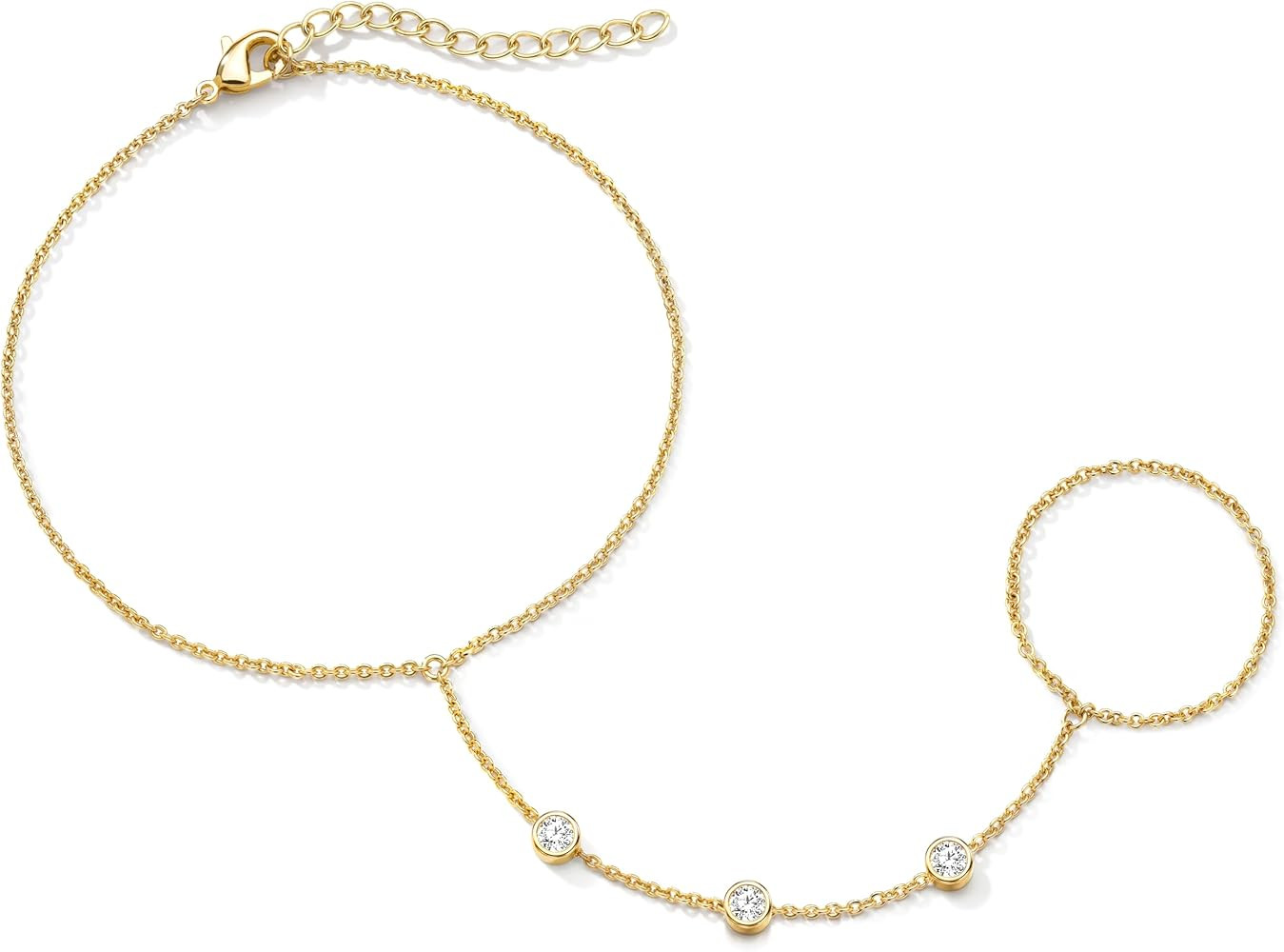 Gokeey Gold Hand Chain Bracelet for Women Trendy, Dainty 14k Gold Plated Ring Bracelet Hand Chain... | Amazon (US)