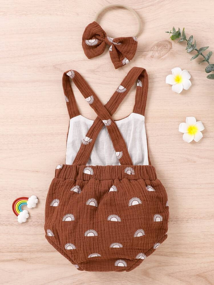 Baby Allover Print Criss Cross Back Bodysuit & Headband | SHEIN