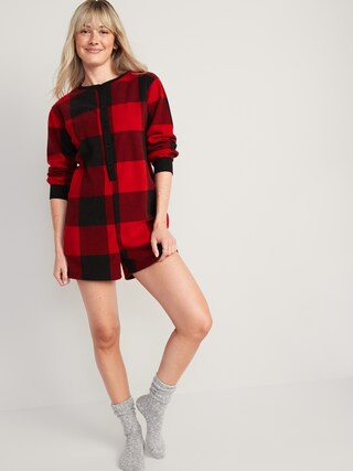 Fleece Henley Pajama Romper -- 3.5-inch inseam | Old Navy (US)
