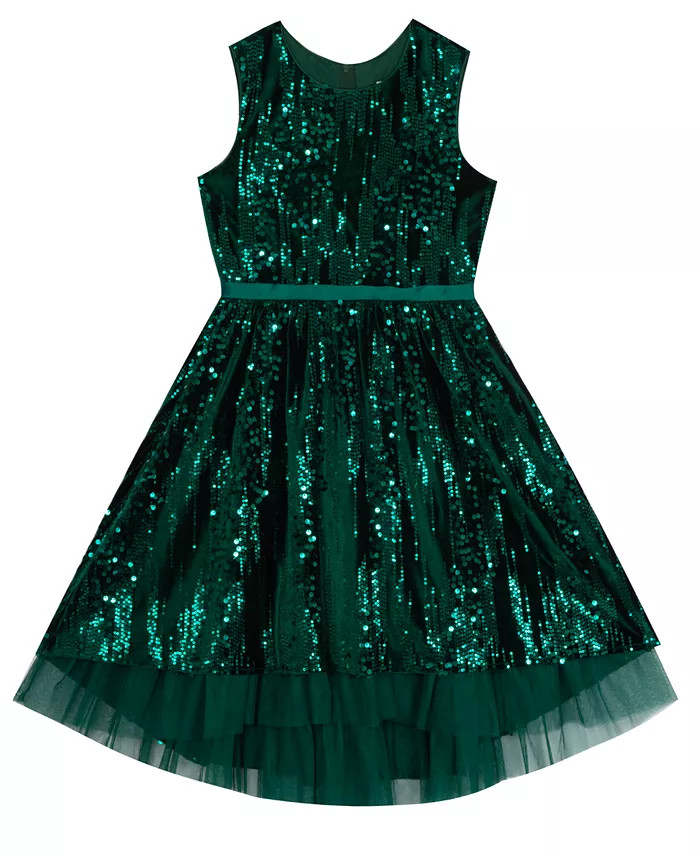 Big Girls Sequin Velvet Hi Low Dress | Macys (US)