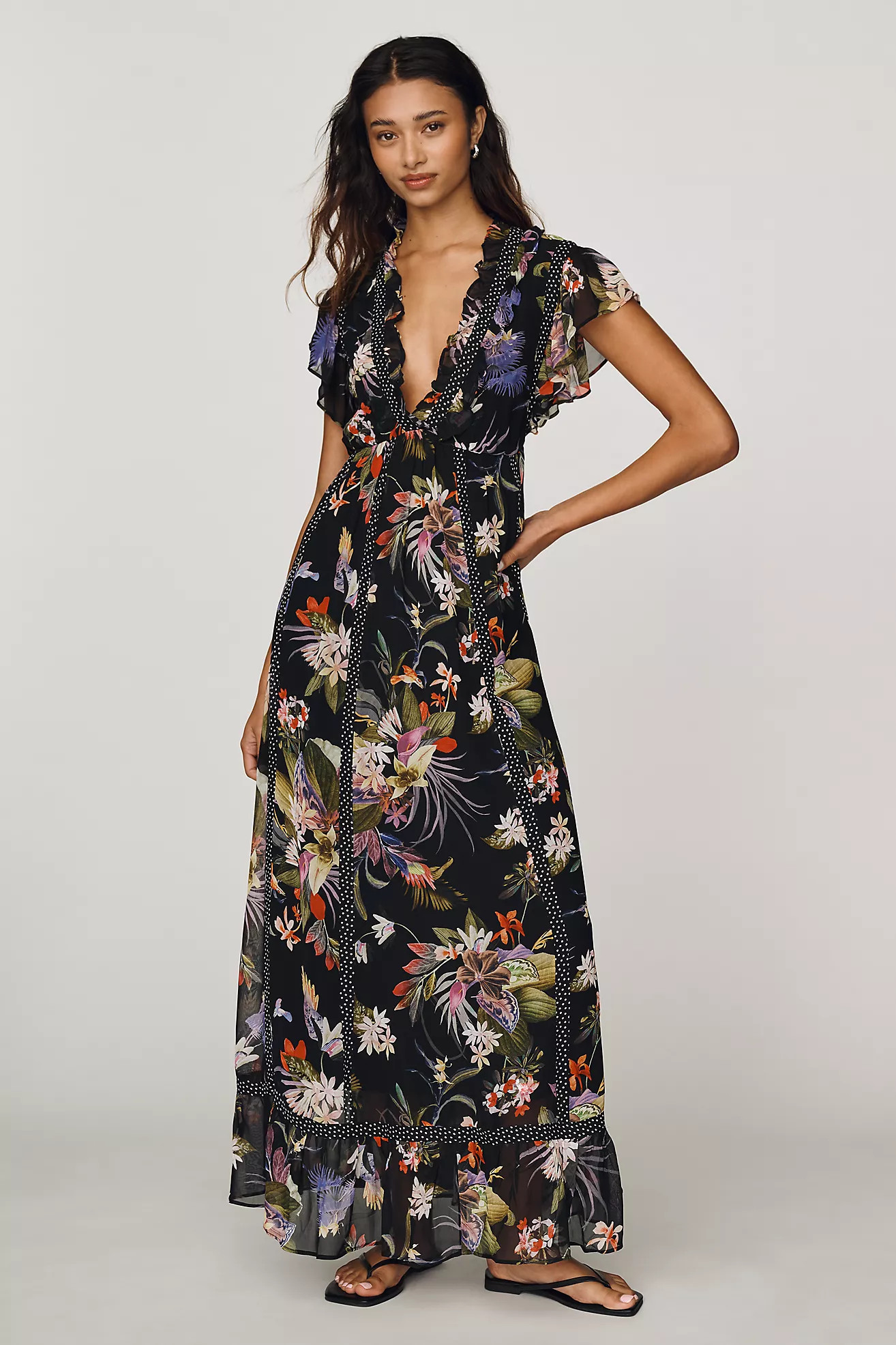 Maeve Short-Sleeve V-Neck Midi Dress | Anthropologie (US)