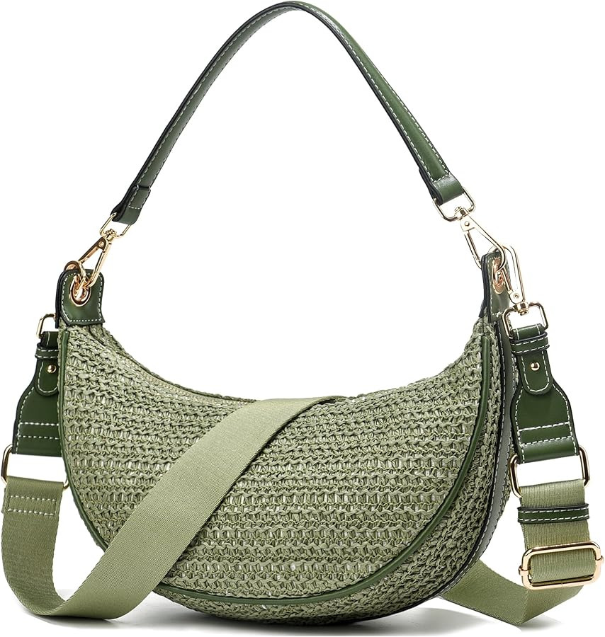 Women Straw Woven Shoulder Bag Crescent Shoulder Purse Small Crossbody Bag Hobo Dumpling Bag Casu... | Amazon (US)
