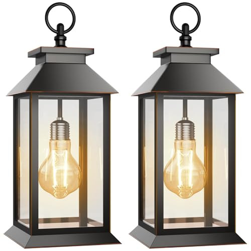 2 Pack Solar Lanterns Outdoor, Hanging Glass Solar Lights Waterproof, Dual Power Solar & 2*AA Bat... | Amazon (US)