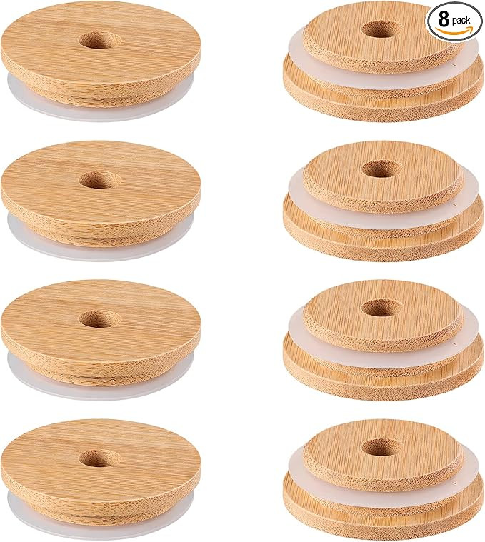 DOITOOL 8Pcs Bamboo Jar Lids with Straw Hole, Reusable Bamboo Lids for Beer Can Glass, 70mm Bambo... | Amazon (US)