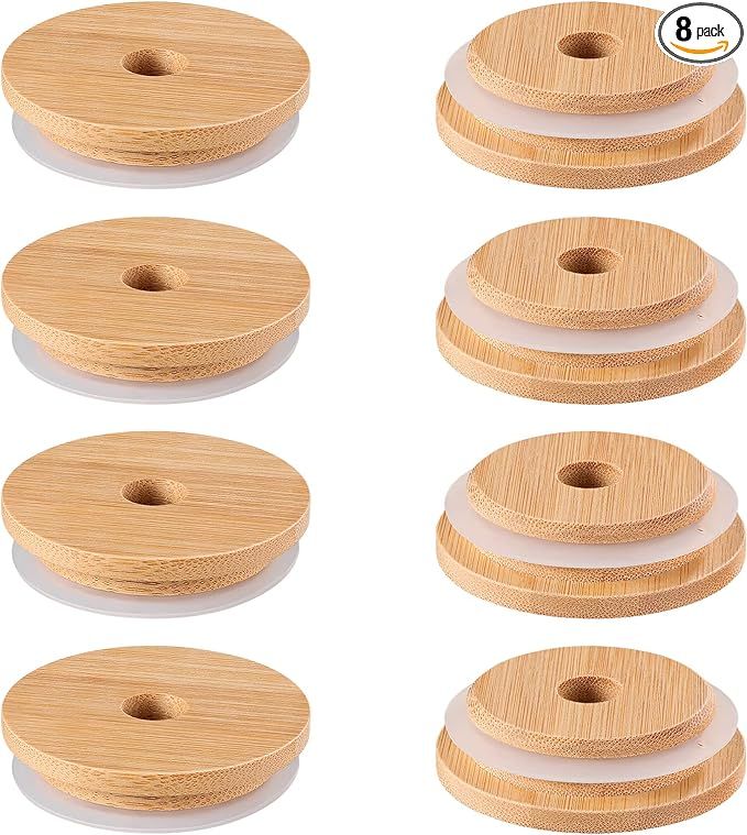 DOITOOL 8Pcs Bamboo Jar Lids with Straw Hole, Reusable Bamboo Lids for Beer Can Glass, 70mm Bambo... | Amazon (US)