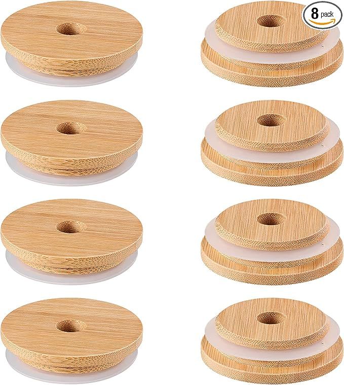 DOITOOL 8pcs Reusable Bamboo Jar Lids 70MM Bamboo Mason Jar Lids with Straw Hole for Wide Mouth M... | Amazon (US)
