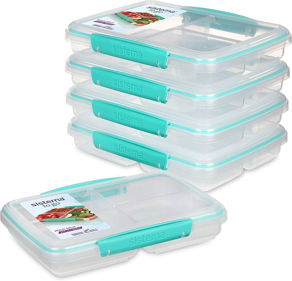 Sistema 5-Piece Food Storage Containers with 3 Compartments and Lids for Meal Prep, Dishwasher Sa... | Amazon (CA)