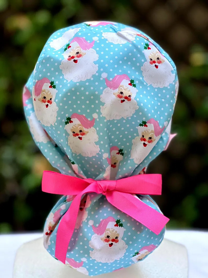 Pink Santa Claus Scrub cap, Winter scrub cap, ponytail scrub cap, surgical hat, coffee and donuts... | Etsy (Global)