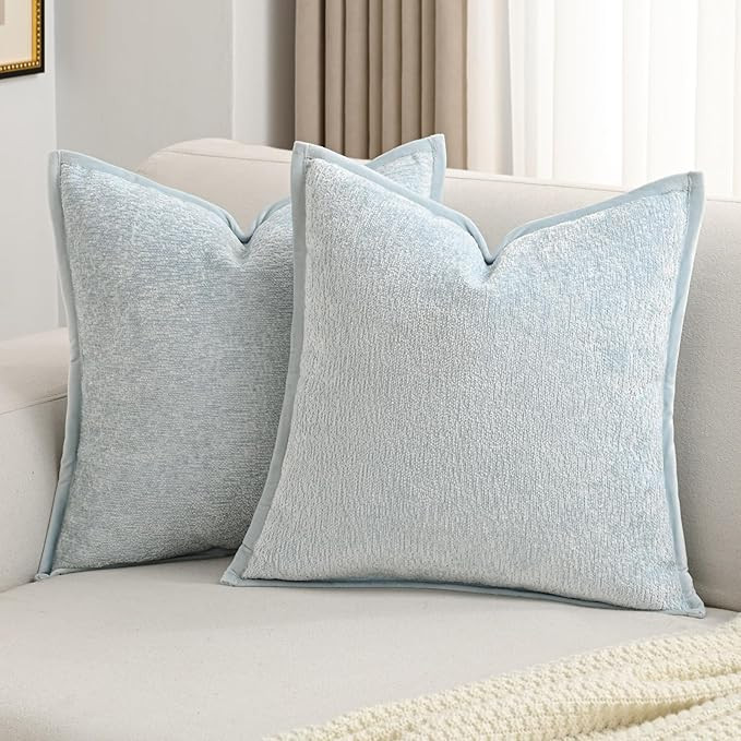 FUTEI Light Blue Chenille Throw Pillow Covers 18x18 Inch Set of 2,Soft Velvet Cushion Case,Home D... | Amazon (US)