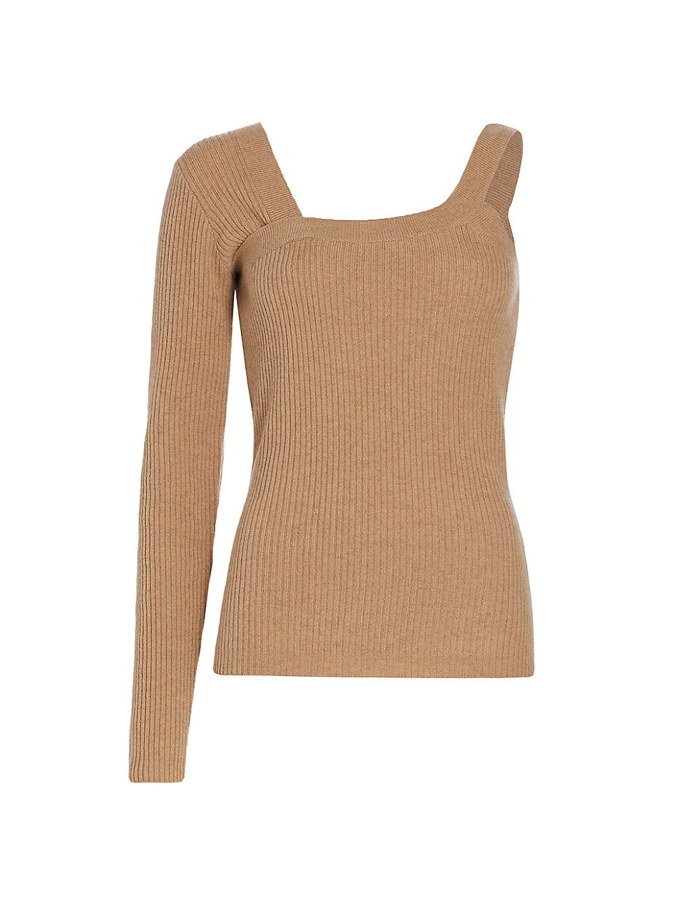 Women's Wool-Cashmere Ribbed Asymmetrical Sweater - Hazelnut - Size Medium | Saks Fifth Avenue