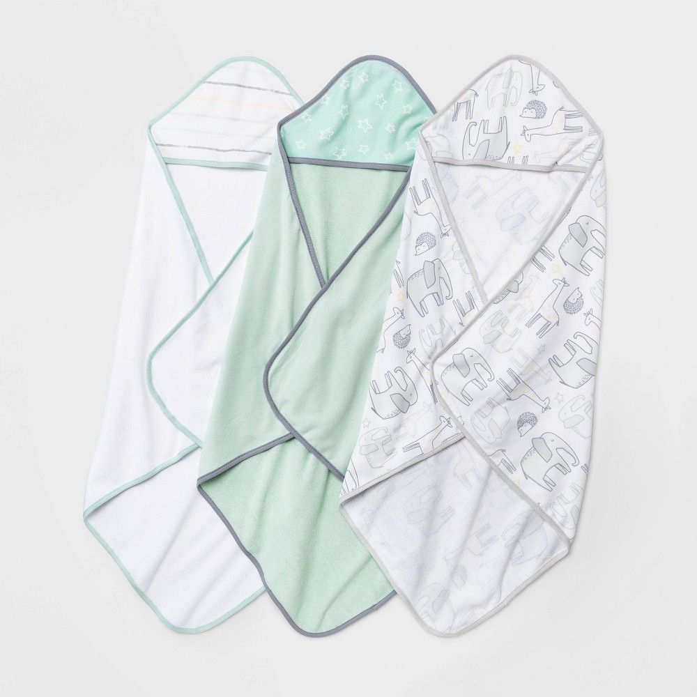 Baby 3pk Little Peanut Hooded Bath Towel - Cloud Island Mint Green | Target