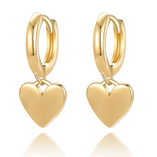 HBFashion 18K Gold Heart Earrings Huggie Dangle Drop Earrings Hoop Earring for Women Heart Pearl Heart Flower Hoop Dangle Earrings Huggie Trendy Gift Jewelry, Brass, No Gemstone | Amazon (US)
