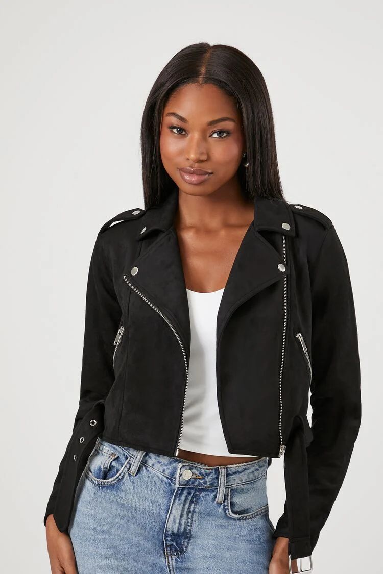Faux Suede Cropped Moto Jacket | Forever 21 (US)