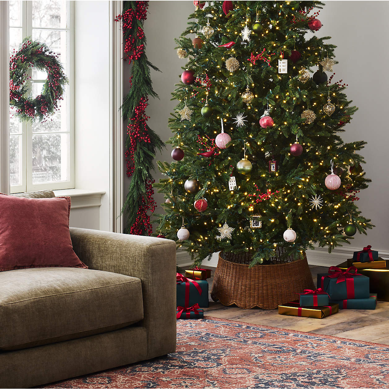 Scalloped Fiber Christmas Tree Collar 27" | Crate & Barrel | Crate & Barrel