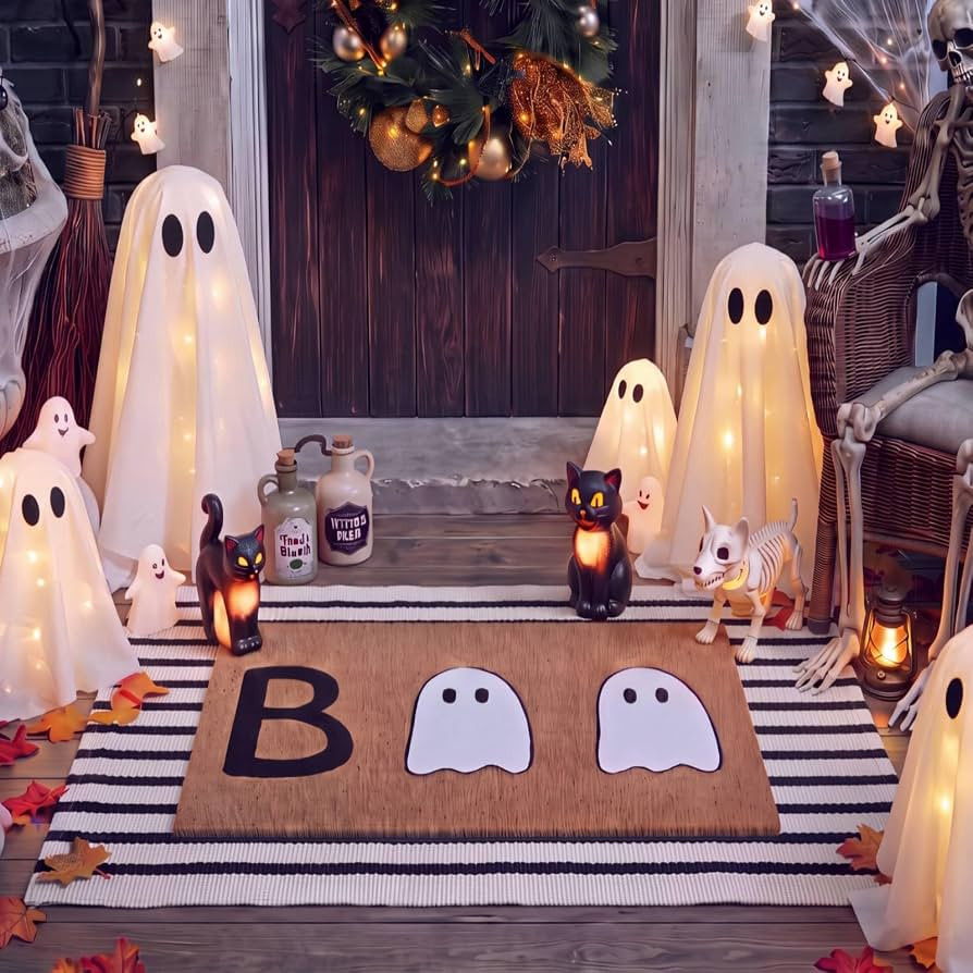 Moucuny 2 Pcs Halloween Welcome Door Mat Outdoor, Non Slip | Amazon (US)