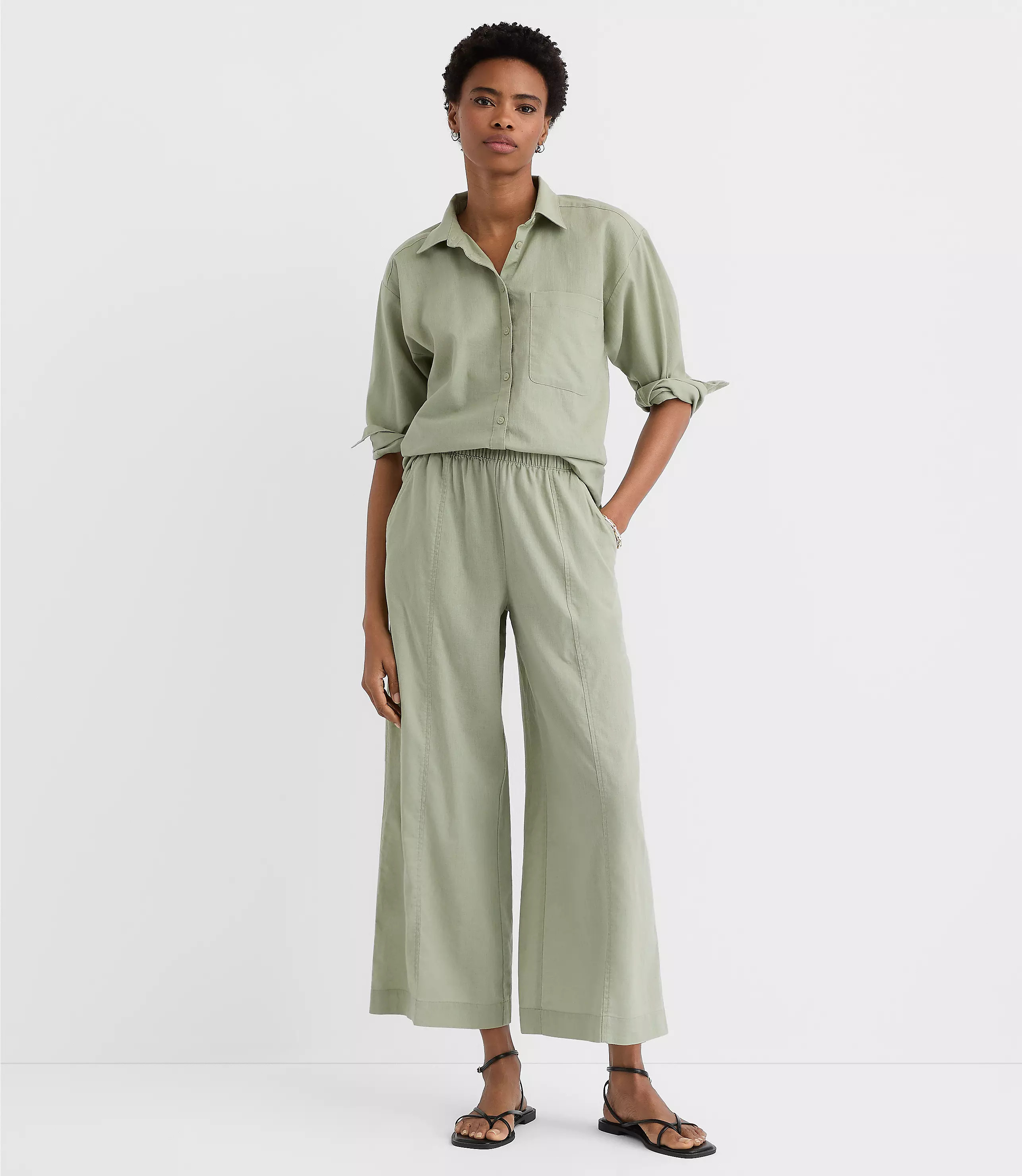 Breezy Wide Leg Crop Pants in Linen Cotton | LOFT