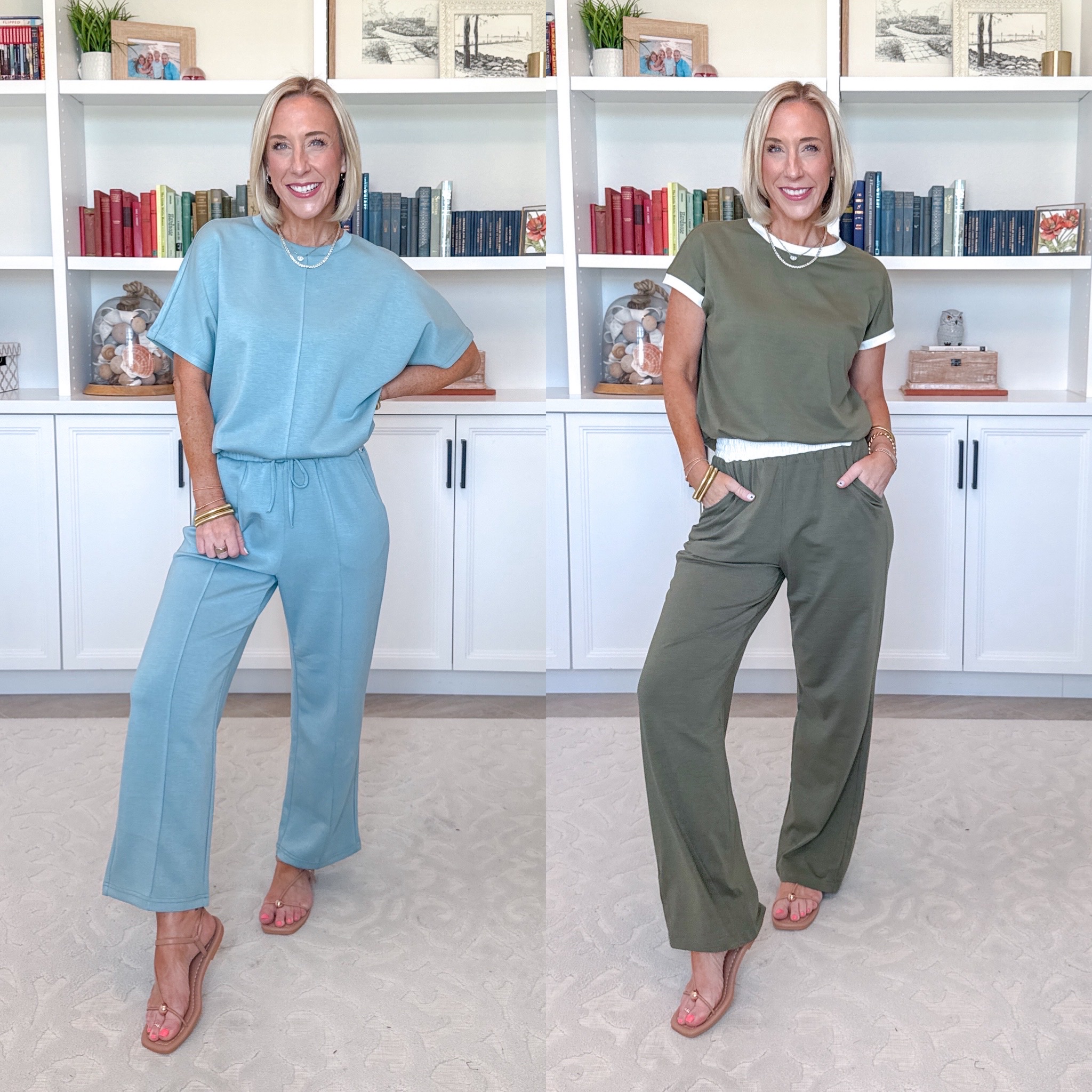 Two Piece Sets. Seamed Short Sleeve Top & Wide Leg Pants Two Piece Set - size Small. 11 colors. Crewneck Color Block & Wide Leg Pants Two Piece Set - size Small. 13 colors.

#LTKSeasonal #LTKOver40
