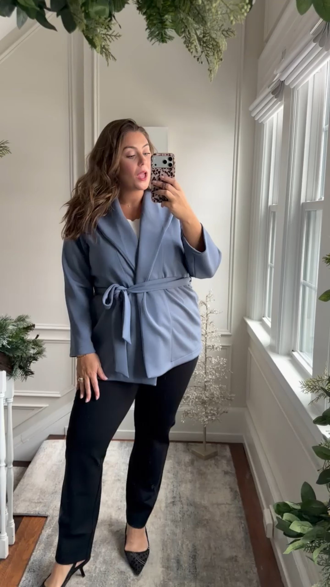 Wearing size 1X in wrap top, 1X in tank, 2X in pants (sized up for bump, would normally wear 1X). Use CARALYN15 at @Spanx for 15% off + free shipping. #SpanxPartner

#LTKMidsize #LTKWorkwear #LTKootd