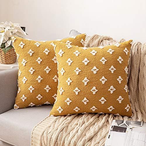MIULEE Set of 2 Decorative Throw Pillow Covers Rhombic Jacquard Pillowcase Soft Square Cushion Case  | Amazon (US)