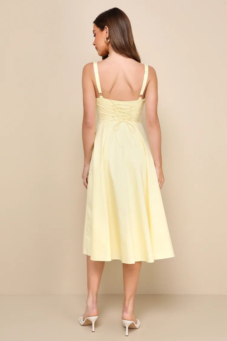 Compelling Charisma Yellow Bustier Midi Dress With Pockets | Lulus