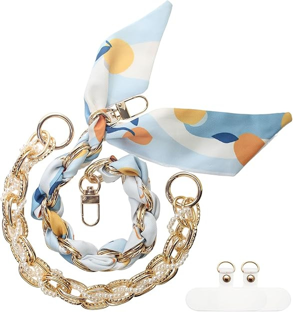 Beaded Phone Charms Wrist Strap,Cute Phone Chain Wristlet,Gold Metal Scraf Purse Bag Charm Chain,... | Amazon (US)