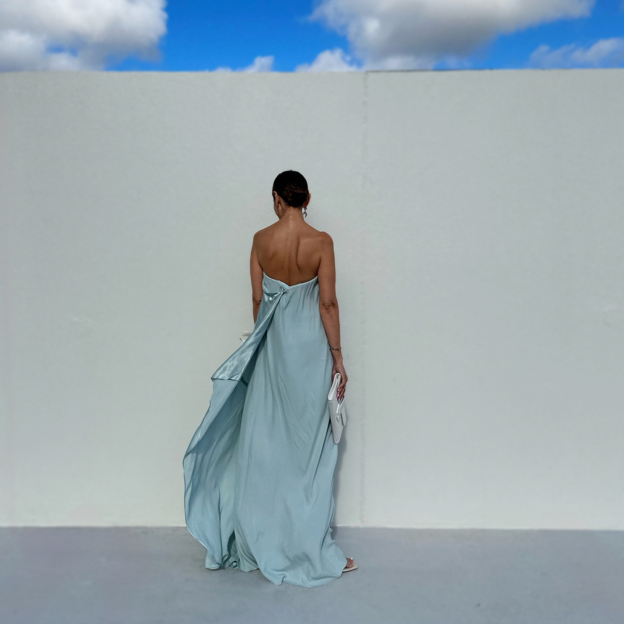 green tulle dress womens Berylove Women Green Prom Dress with Slit Pleated Tiered Tulle A Line V Neck Long Wedding Party Dress, Grey Green / US8