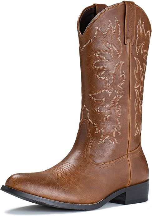 IUV Cowboy Boots For Men Western Boot Durable Classic Embroidered Snip Toe Boots | Amazon (US)