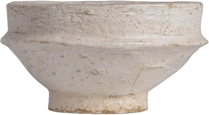 White Paper Mache Decorative Bowl – 6"x12" Handcrafted Rustic Centerpiece Bowl for Coffee Table... | Amazon (US)