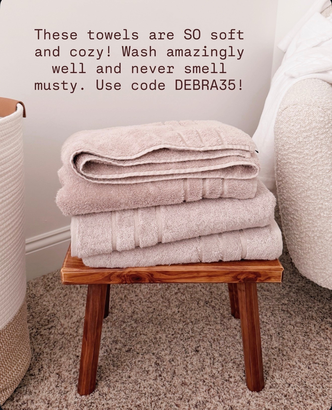 Soft, cozy, and they never smell musty. Even after washing. Use code DEBRA35.

luxury bath towels, soft bath towels, hotel style towels, neutral bathroom decor, spa bathroom essentials, bathroom refresh ideas, high quality towels, towels that do not smell, everyday home essentials

#LTKmomlife #LTKBeauty #LTKHome