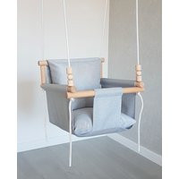 Grey Kids Swing Hammock With Wooden Beads. Garden Toddler Montessori Outdoor Baby Swing | Etsy (US)