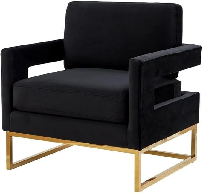 Stylish Black Velvet and Gold Steel Chair 35" X 34" 29" Solid Modern Contemporary | Amazon (US)