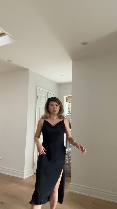 This is my updated little black dress. It’s slinky but not clingy. It’s super silky feeling and the cut is so flattering. And the neckline drapes so prettily! It’s an effortless dress. I’m wearing to a wedding!

I’ve worn it with a cute sweater that I’ve linked below with knee high boots on their winter  

#LTKVideo #LTKwedding #LTKparties