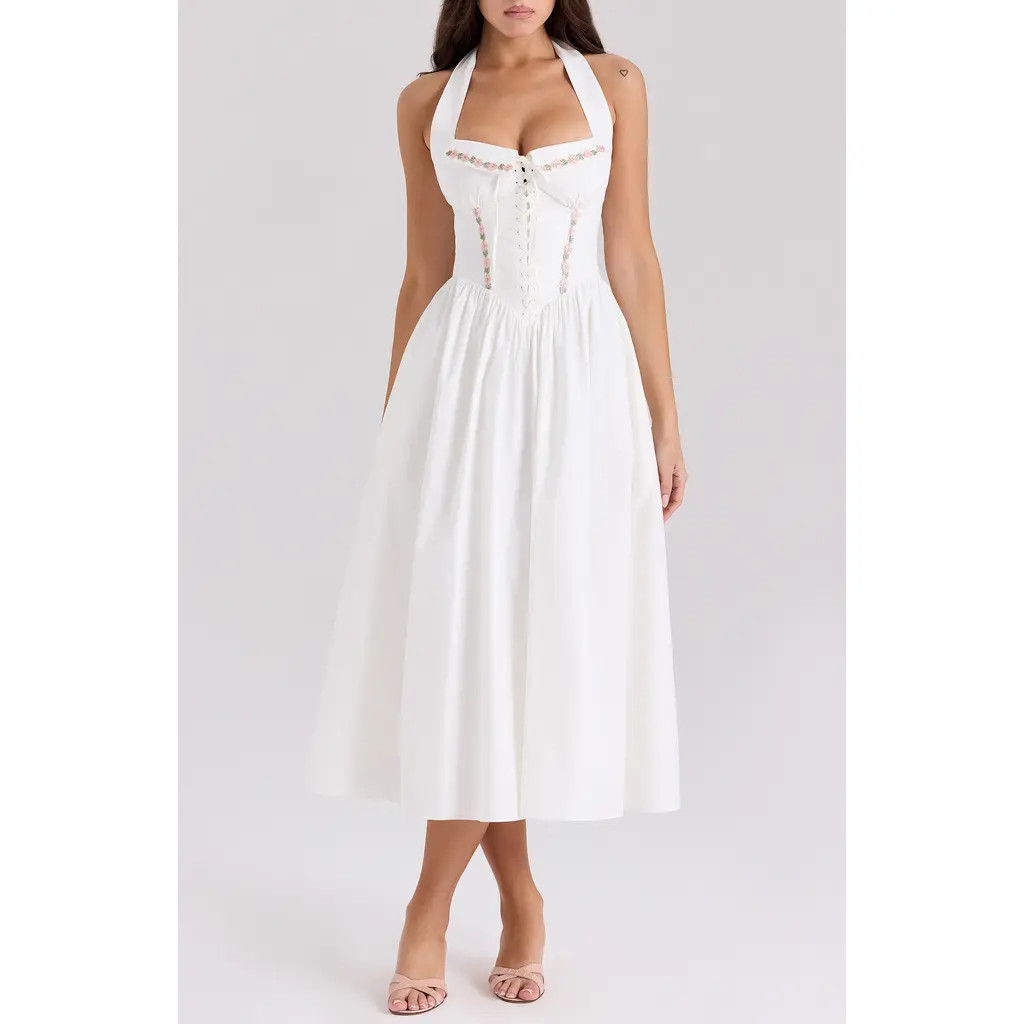 HOUSE OF CB Floral Dress in White at Nordstrom, Size X-Large | Nordstrom