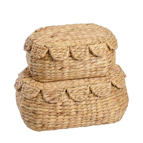 Round Wicker Storage Baskets with Lid, Rattan Basket Decorative Boxes, Woven Storage Box Hyacinth... | Amazon (US)