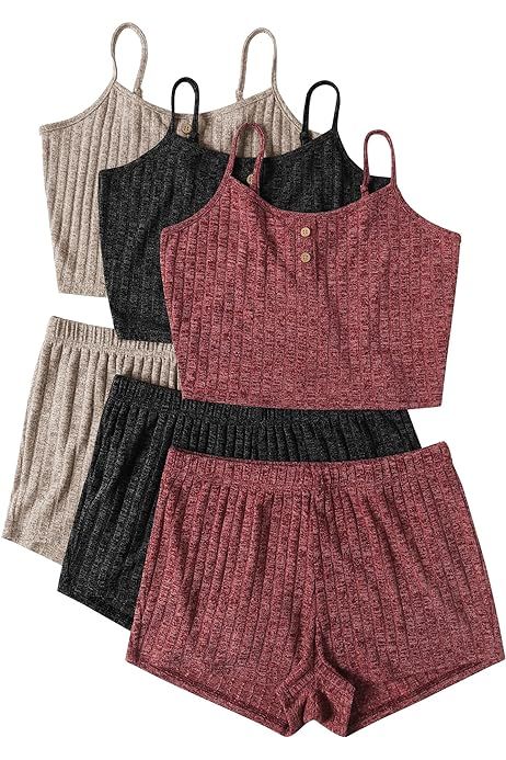 Ekouaer Womens 3 Piece Waffle Knit Lounge Set Soft Pajama Sets Tank Top and Shorts Loungewear Lon... | Amazon (US)