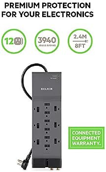 Belkin Power Strip Surge Protector - 12 AC Multiple Outlets & 8 ft Long Flat Plug Heavy Duty Exte... | Amazon (US)