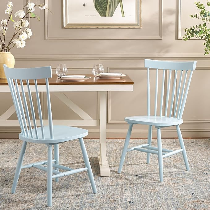 SAFAVIEH Home Collection Parker Pale Blue Windsor Spindle Solid Wood Dining Chair Set of 2 | Amazon (US)