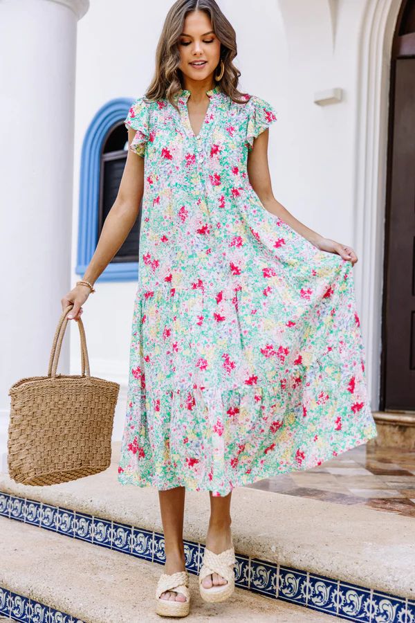 It's Another Day Green Ditsy Floral Midi Dress | The Mint Julep Boutique
