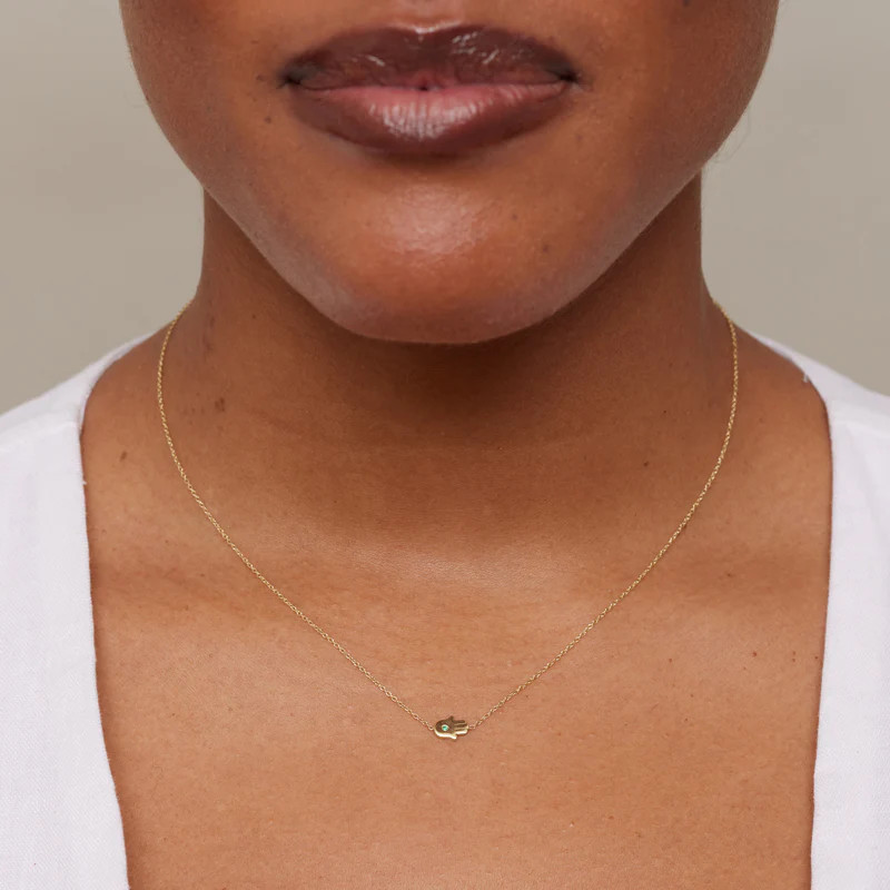 Mini Hamsa Necklace with Emerald Center | Jennifer Meyer