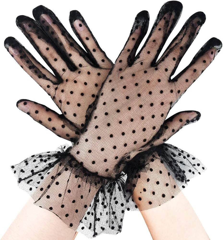 Lace Gloves Polka Dot Elegant Short Classic Costume Glove Courtesy Summer Gloves for Halloween Wo... | Amazon (US)