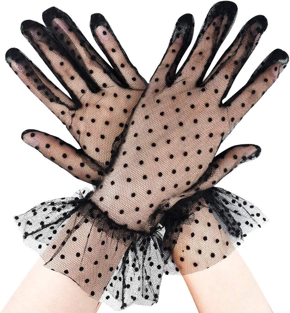 Lace Gloves Polka Dot Elegant Short Classic Costume Glove Courtesy Summer Gloves for Halloween Women | Amazon (CA)