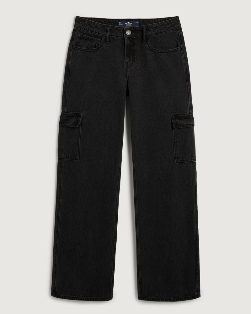 Low-Rise Washed Black Cargo Baggy Jeans | Hollister (US)