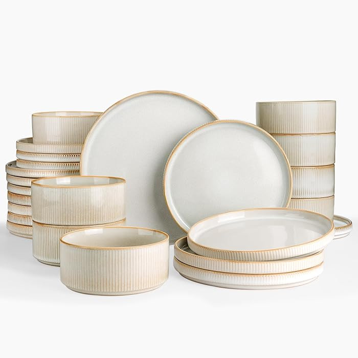 famiware Star Plates and Bowls Sets, Modern Stoneware Dinnerware Sets for 8, 24-Piece Kitchen Dis... | Amazon (US)
