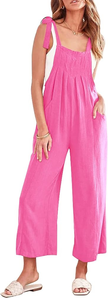 Women's Denim Button Down Jumpsuit Sleeveless Scoop Neck Jumpsuit Overall Rompers Casual Long Pan... | Amazon (US)