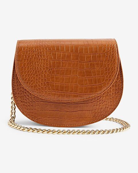 Croc-Embossed Faux Leather Saddle Crossbody | Express