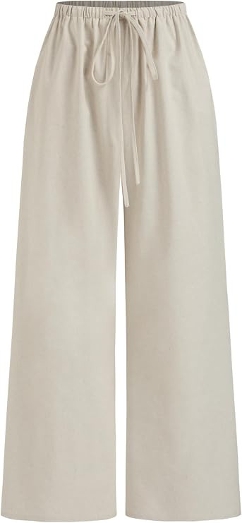CIDER Linen Pants Women Wide Leg Cropped Palazzo Trousers Low Waist Knotted Loose Fit Cropped Pan... | Amazon (US)