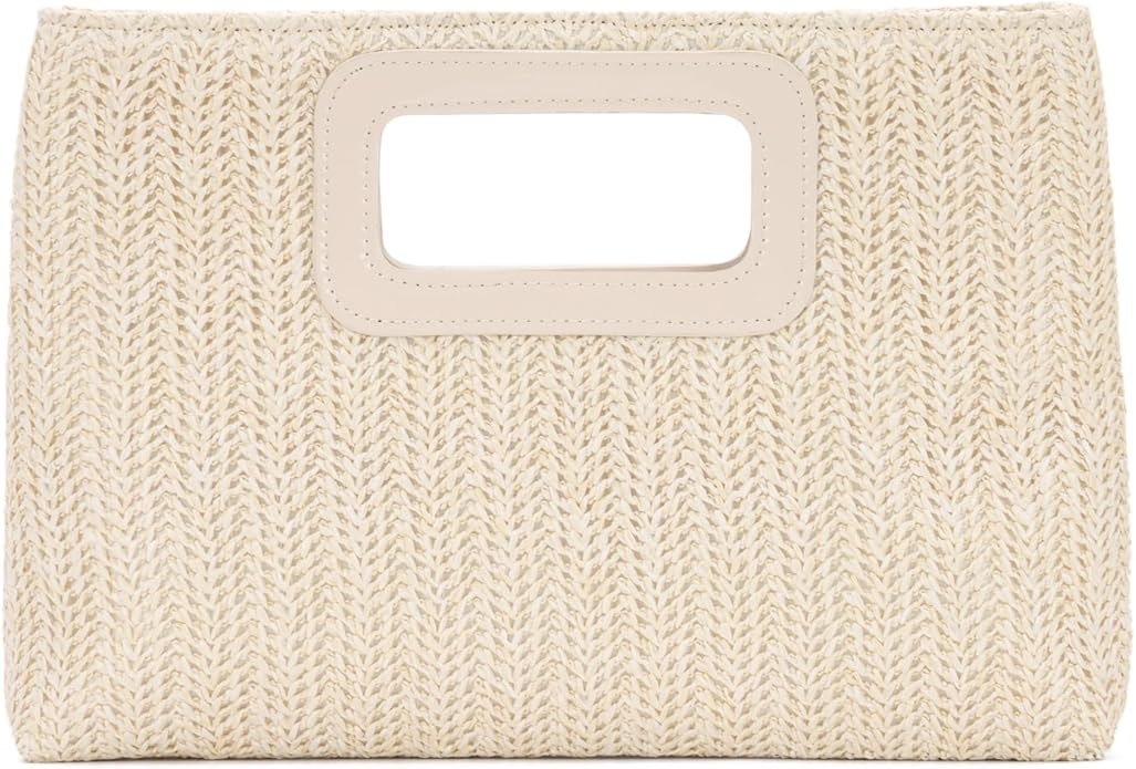 Top Handle Straw Clutch Handbag for Women Raffia Evening Bag Summer Beach Travel Bag With Chain | Amazon (US)