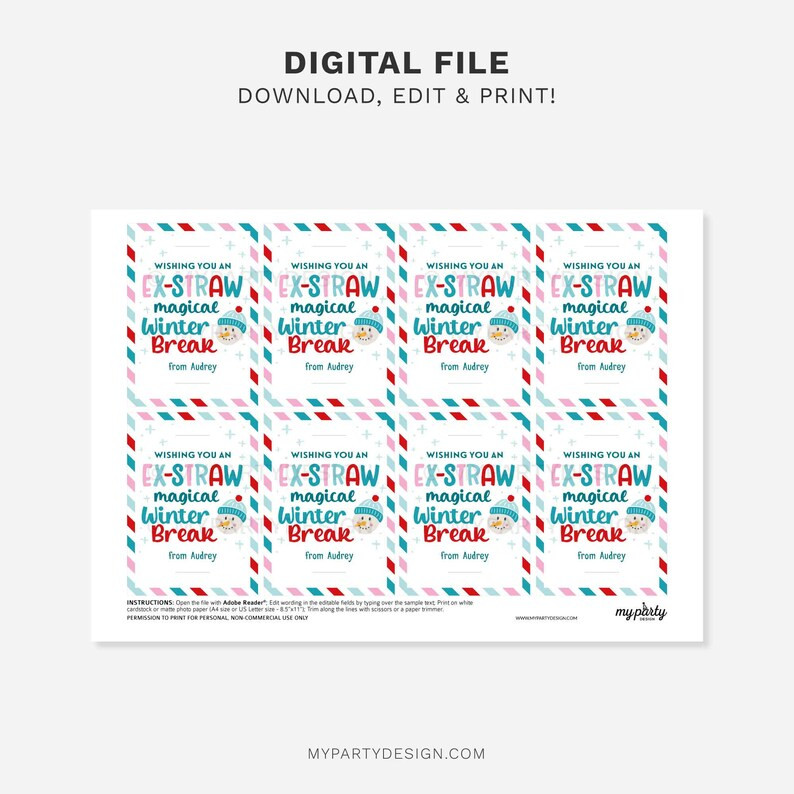 Winter Break Straw Tag, Ex-straw Magical Class Gift Label, Non-candy Favors for Students - INSTAN... | Etsy (US)
